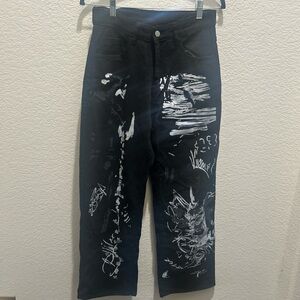 Black and White Graphic Denim Pants